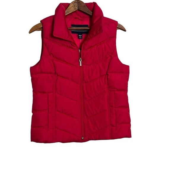 Lands' End NWT Hyper Dry Allied Feather 600 Down Zip Up Puffer Vest Blue Red XS - Picture 1 of 8